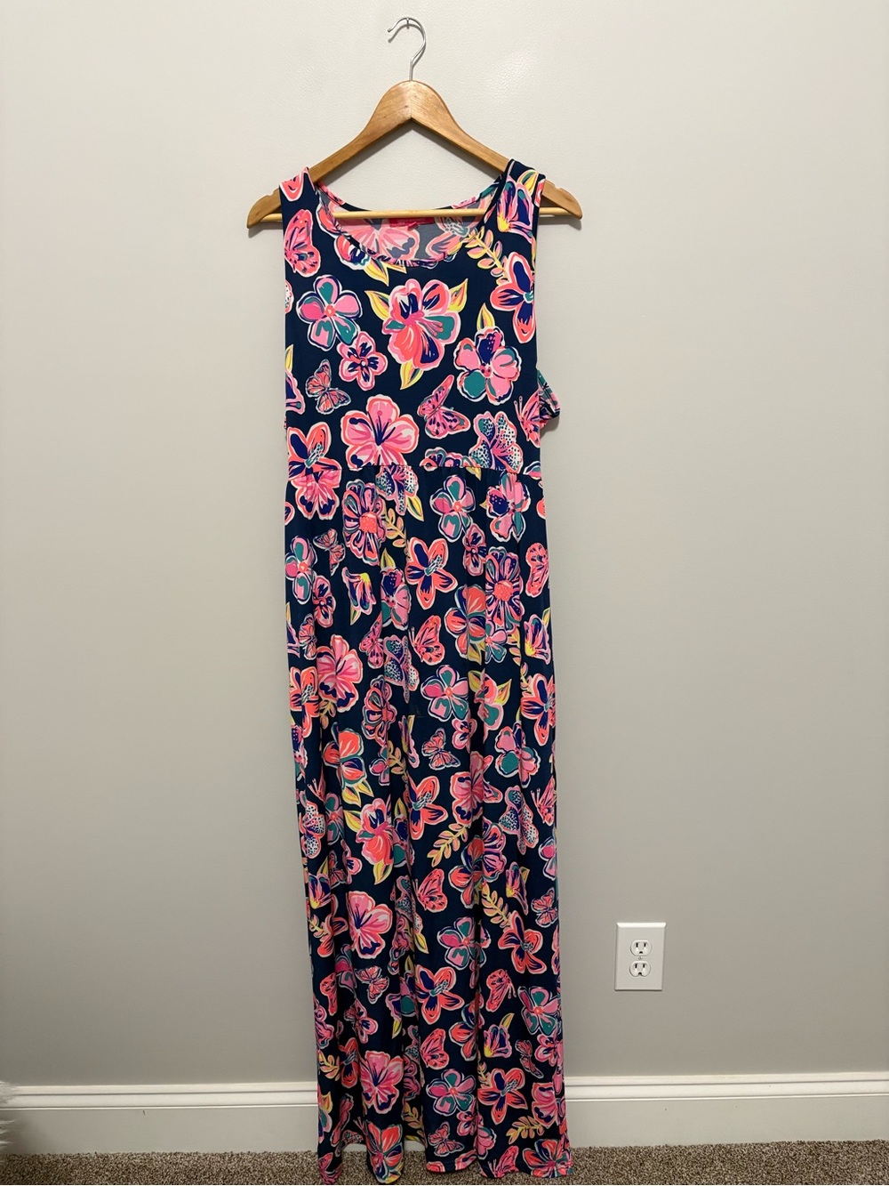 Simply Southern Sleeveless Navy Tropical Floral Blooms Maxi Dress